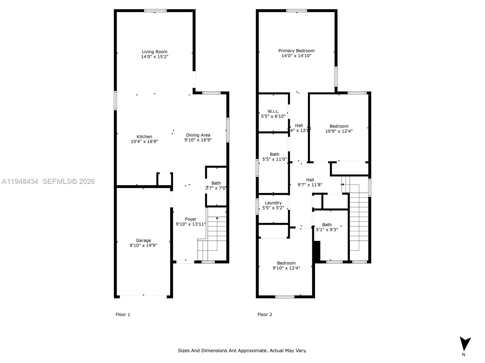This is a two-story floor plan showing the layout and dimensions of the home's rooms — 2405 NW 131st Cir, Miami FL 33167, MIAMI, FL