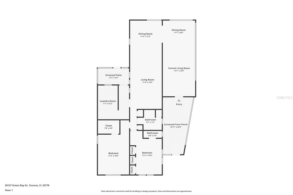 This is a floor plan of a single-story home with two bedrooms and two bathrooms — 30127 GREEN BAY DRIVE, TAVARES, FL