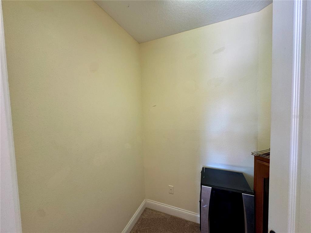 A small, empty closet with beige walls, carpeted flooring, and a small black appliance — 862 CYPRESS LAKES BOULEVARD UNIT 1, TARPON SPRINGS, FL