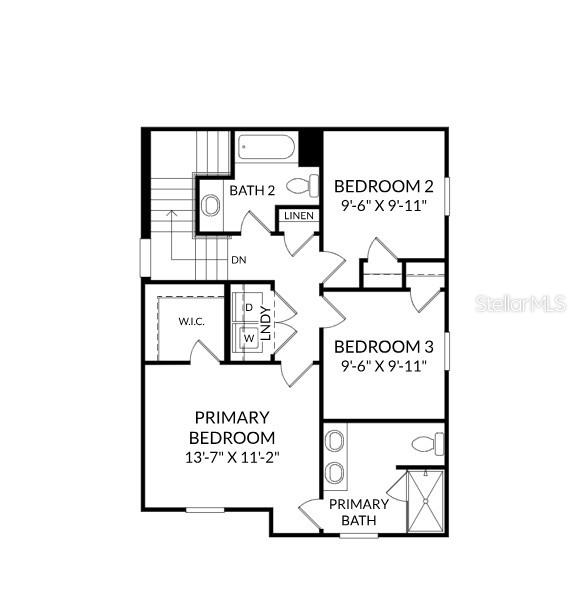 This is a floor plan of a residential second story with three bedrooms and two bathrooms — 4712 INNER WORLD LANE, WESLEY CHAPEL, FL