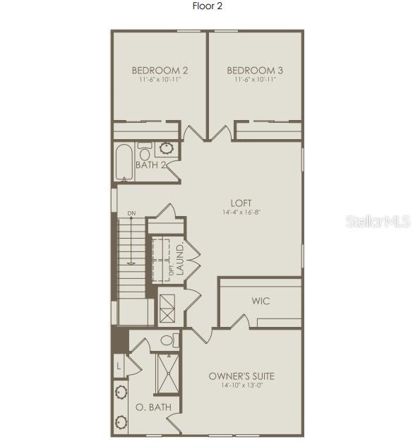 This floor plan shows the second level of a home with three bedrooms and a loft — 10939 HEATHER HAVEN STREET, ORLANDO, FL