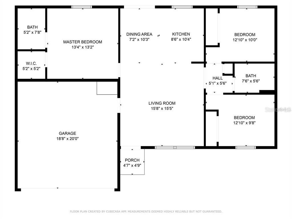 This is a floor plan of a house featuring a garage, living room, and three bedrooms — 6975 SE 124TH LANE, BELLEVIEW, FL