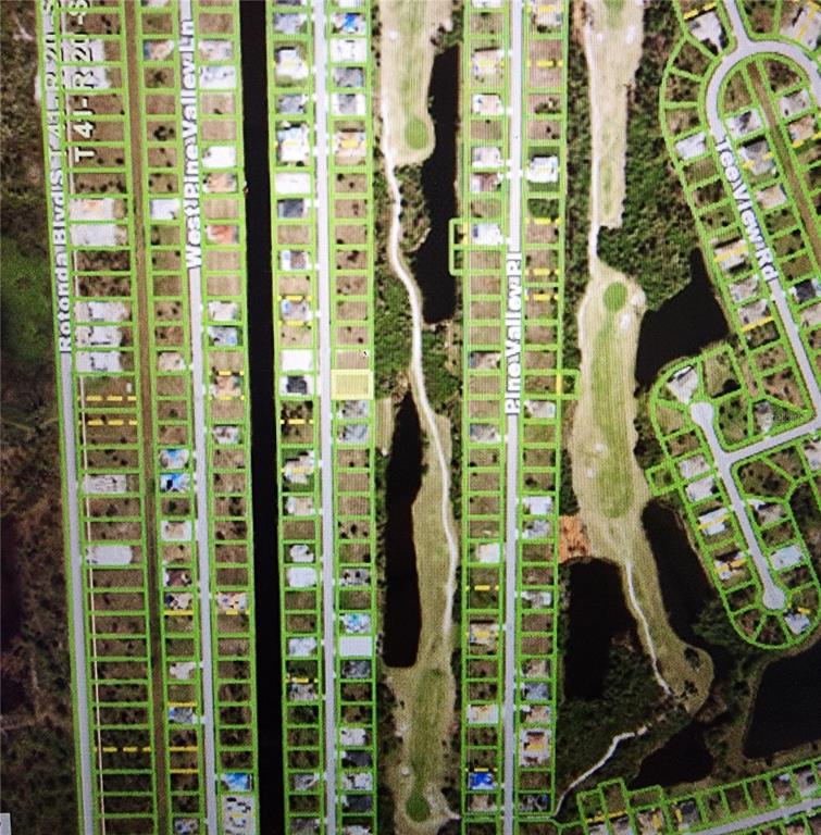 This aerial map shows residential lots, streets, and a golf course in a suburban neighborhood — 226 TOURNAMENT ROAD, ROTONDA WEST, FL