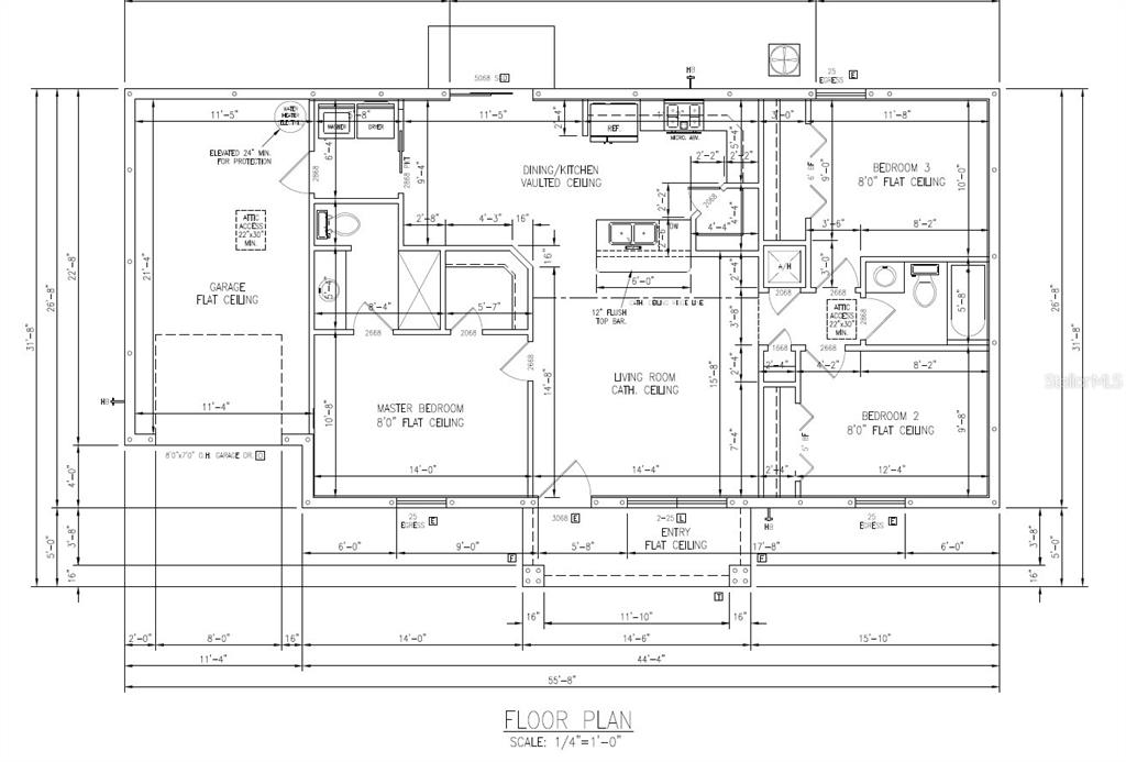 This is a floor plan for a three-bedroom, two-bathroom house with an attached garage — 7640 SW 14TH STREET, OCALA, FL