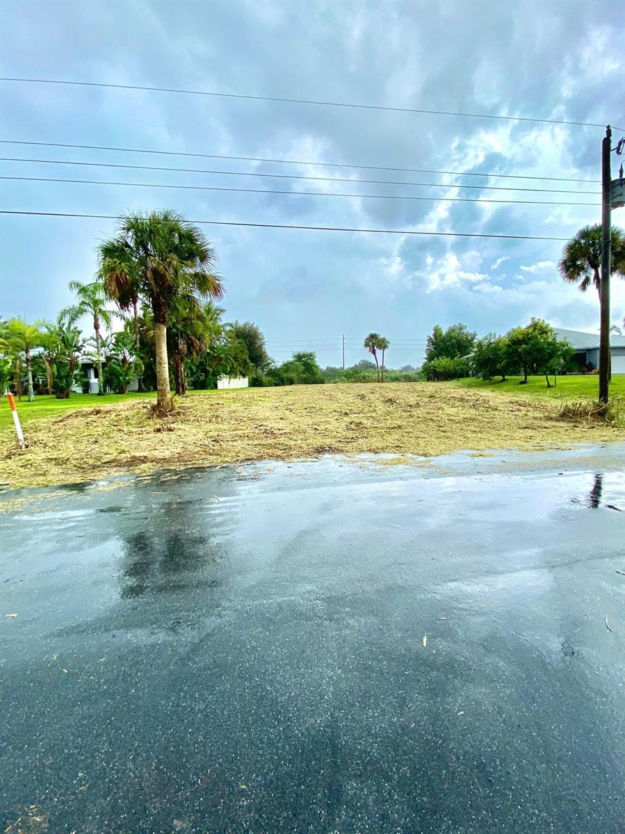 A cleared, grassy vacant lot sits next to a paved road under a cloudy sky — 15340 SW Palm Drive, FL 34956, FL