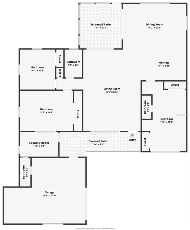 This is a floor plan of a house featuring a garage, four bedrooms, and two patios — 4237 HEADSAIL DRIVE, NEW PORT RICHEY, FL