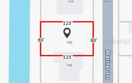 This is a map showing the rectangular property boundaries and dimensions of a residential lot — 192 MARINER LANE, ROTONDA WEST, FL