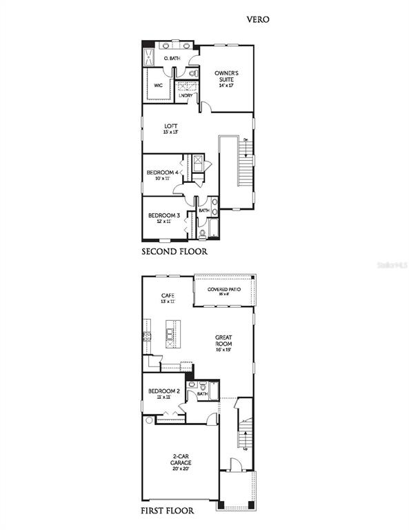 This is a floor plan for a two-story residential home named the Vero — 5716 LAGOON CRUISE WAY, JACKSONVILLE, FL