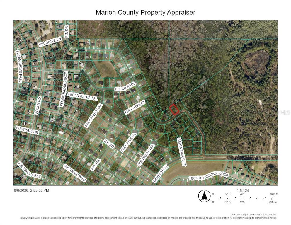 This is a property appraiser map showing residential lots and streets in a neighborhood — TBD FIR DRIVE, OCALA, FL
