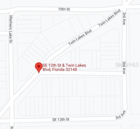 This is a map showing the intersection of Twin Lakes Boulevard and 3rd Avenue — 00 TWIN LAKES BLVD AND SE 12TH ST CORNER, INTERLACHEN, FL
