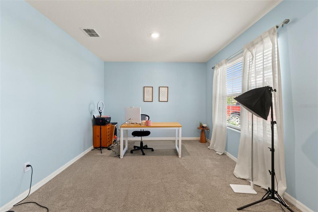 A bedroom features a bed, a dresser with a mirror, and a full-length wall mirror — 33567 HAMILTON HILL LANE, WESLEY CHAPEL, FL