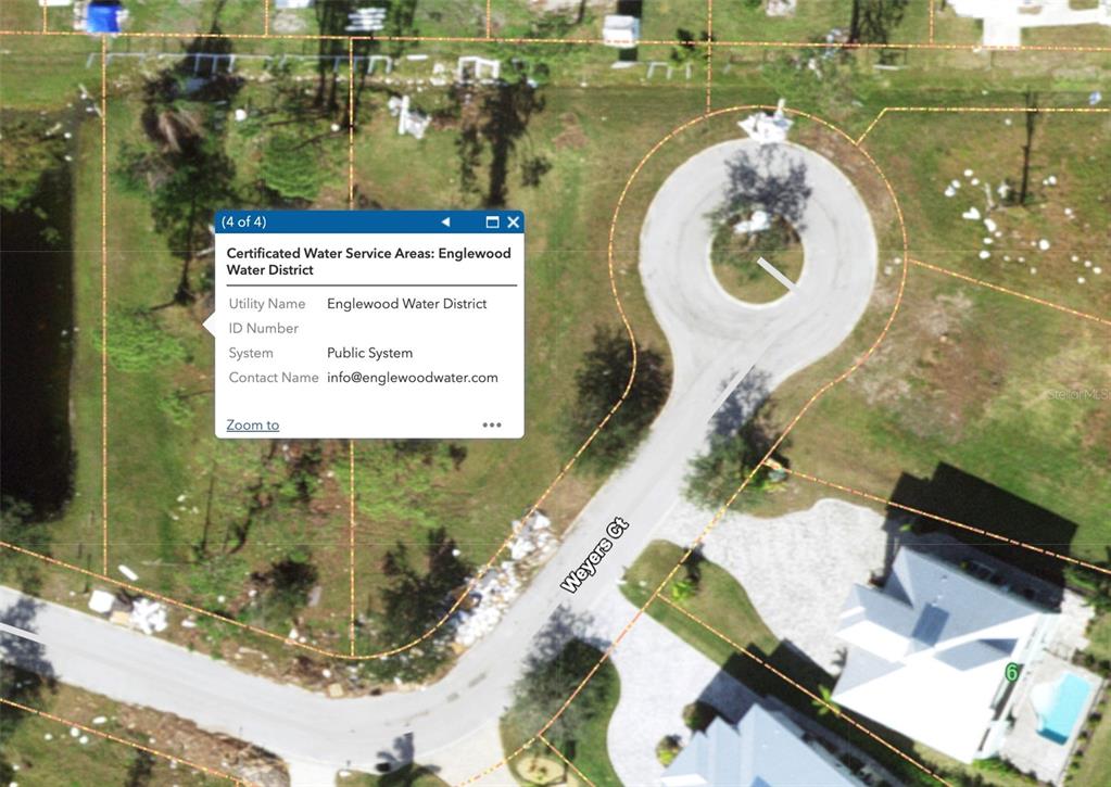 This is an aerial map view of a residential cul-de-sac and surrounding lots — 8040 WEYERS COURT, ENGLEWOOD, FL