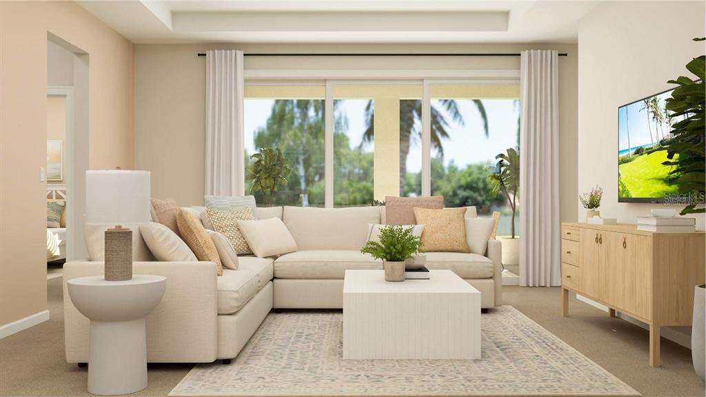 This is a digital rendering of a living room featuring a sectional sofa and television — 2155 RIDER RAIN LANE, APOPKA, FL