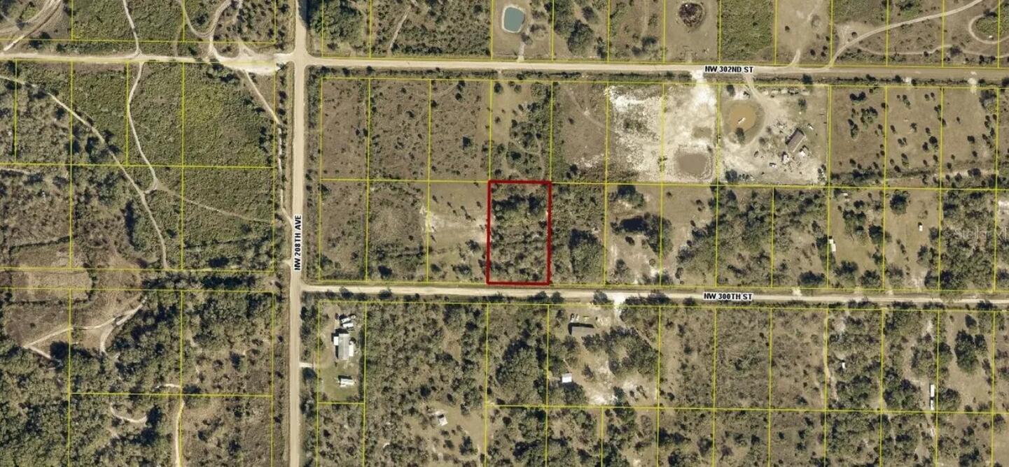An aerial map view shows a rectangular plot of land outlined in red — 20639 NW 300th Street, Okeechobee FL 34972, OKEECHOBEE, FL