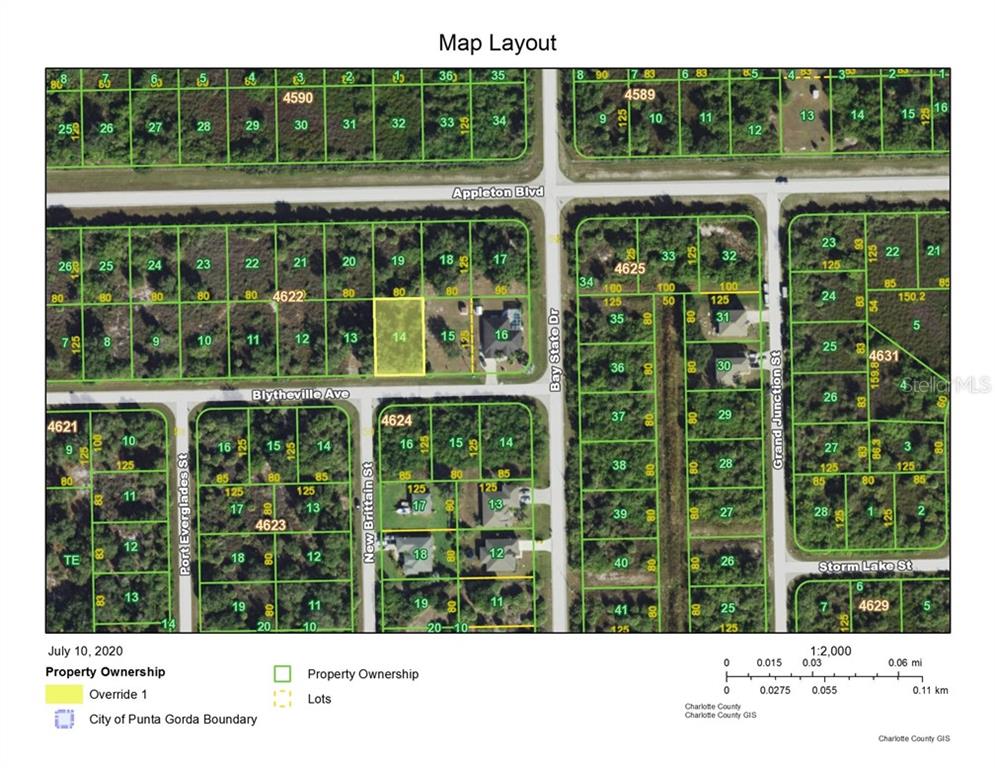 This is a map layout showing property lots and street names in a residential area — 13338 BLYTHEVILLE AVENUE, PORT CHARLOTTE, FL