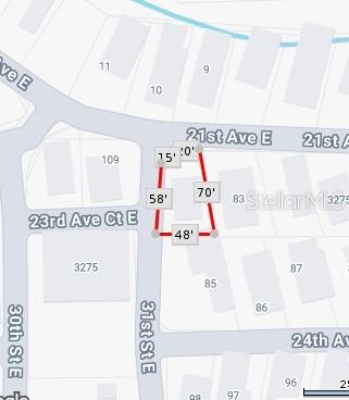 This map shows the property boundaries and dimensions of a residential lot — 3275 26TH AVENUE E UNIT 84, BRADENTON, FL