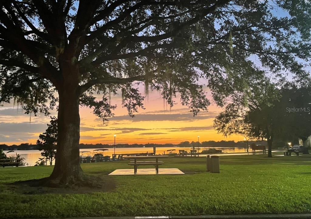 A park with a picnic table under a large tree overlooking a lake at sunset — 151 N ORLANDO AVENUE UNIT 238, WINTER PARK, FL