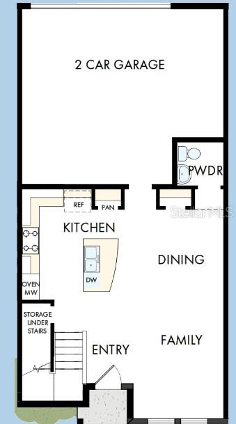 This floor plan shows a first-floor layout with a two-car garage, kitchen, dining, and family area — 1655 SPRINGWELL LANE, SARASOTA, FL