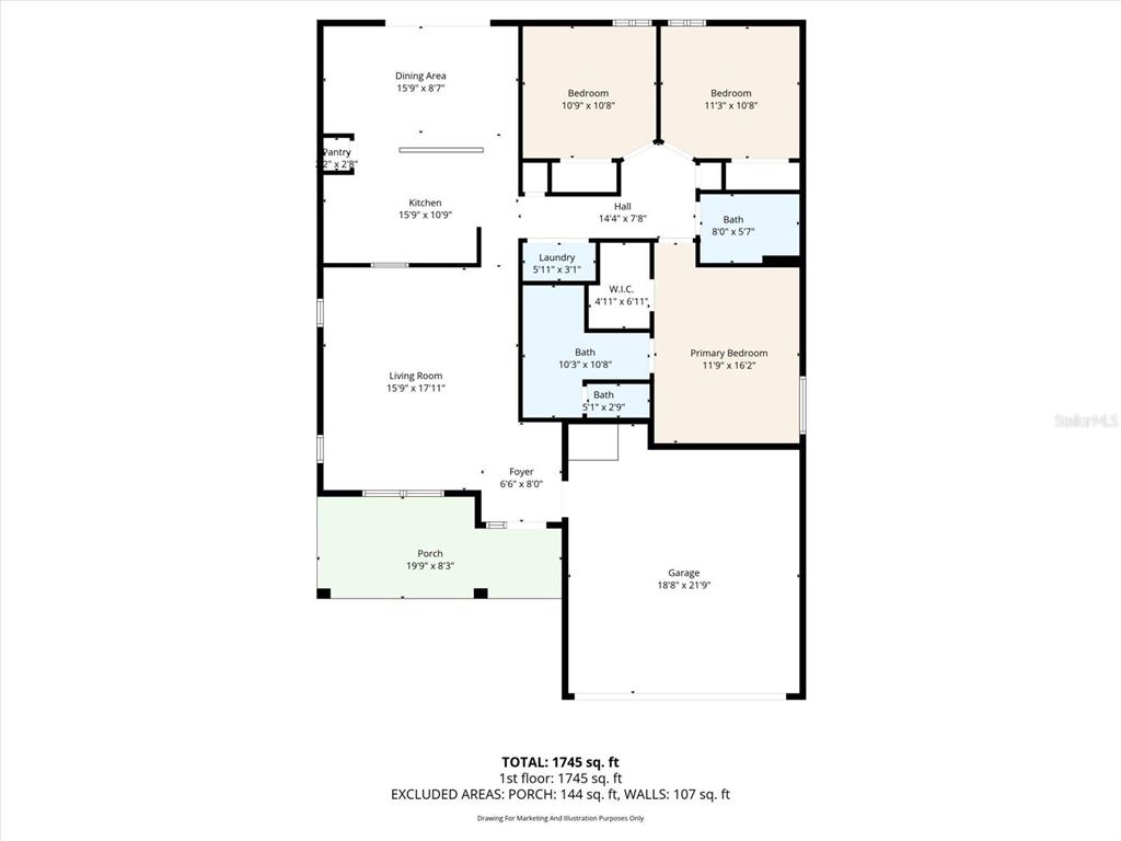 This is a floor plan for a single-story house with a garage and a porch — 14316 HOLLY HAMMOCK LANE, BROOKSVILLE, FL