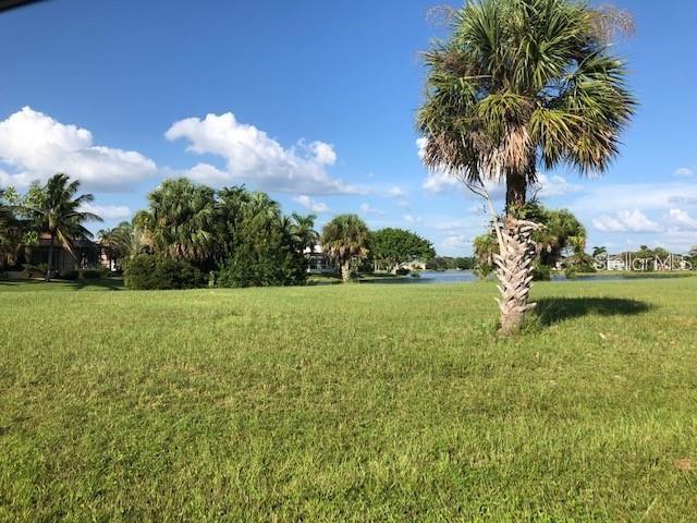 A grassy lot features a large palm tree with a pond in the background — 17201 BARCREST LANE, PUNTA GORDA, FL