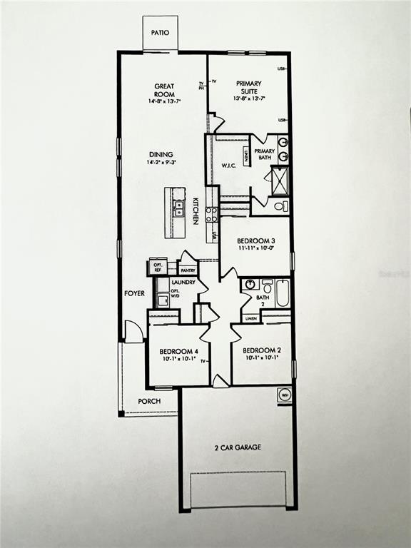 This is a floor plan for a single-story home with four bedrooms and a garage — 953 RIVERS CROSSING STREET, CLERMONT, FL