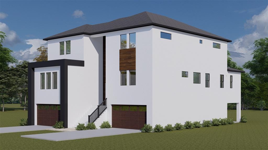 This is a digital rendering of a modern two-story house with a white exterior — 2221 S OCCIDENT STREET, TAMPA, FL