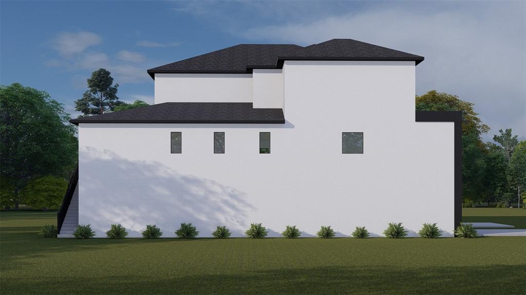 This is a digital rendering of the side exterior of a modern two-story white house — 2221 S OCCIDENT STREET, TAMPA, FL