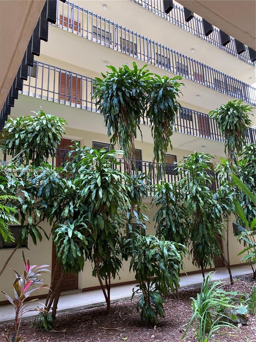 A multi-story apartment building features open-air walkways with black railings and lush tropical landscaping — 650 NE 149th St # 407A, Miami FL 33161, MIAMI, FL