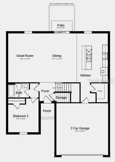 This is a floor plan of a home featuring a kitchen, great room, and two-car garage — 7433 FIELDSTONE DRIVE, GROVELAND, FL
