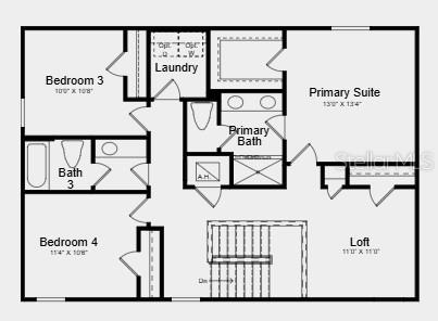 This is a floor plan of a residential second floor with four bedrooms, a loft, and bathrooms — 7433 FIELDSTONE DRIVE, GROVELAND, FL