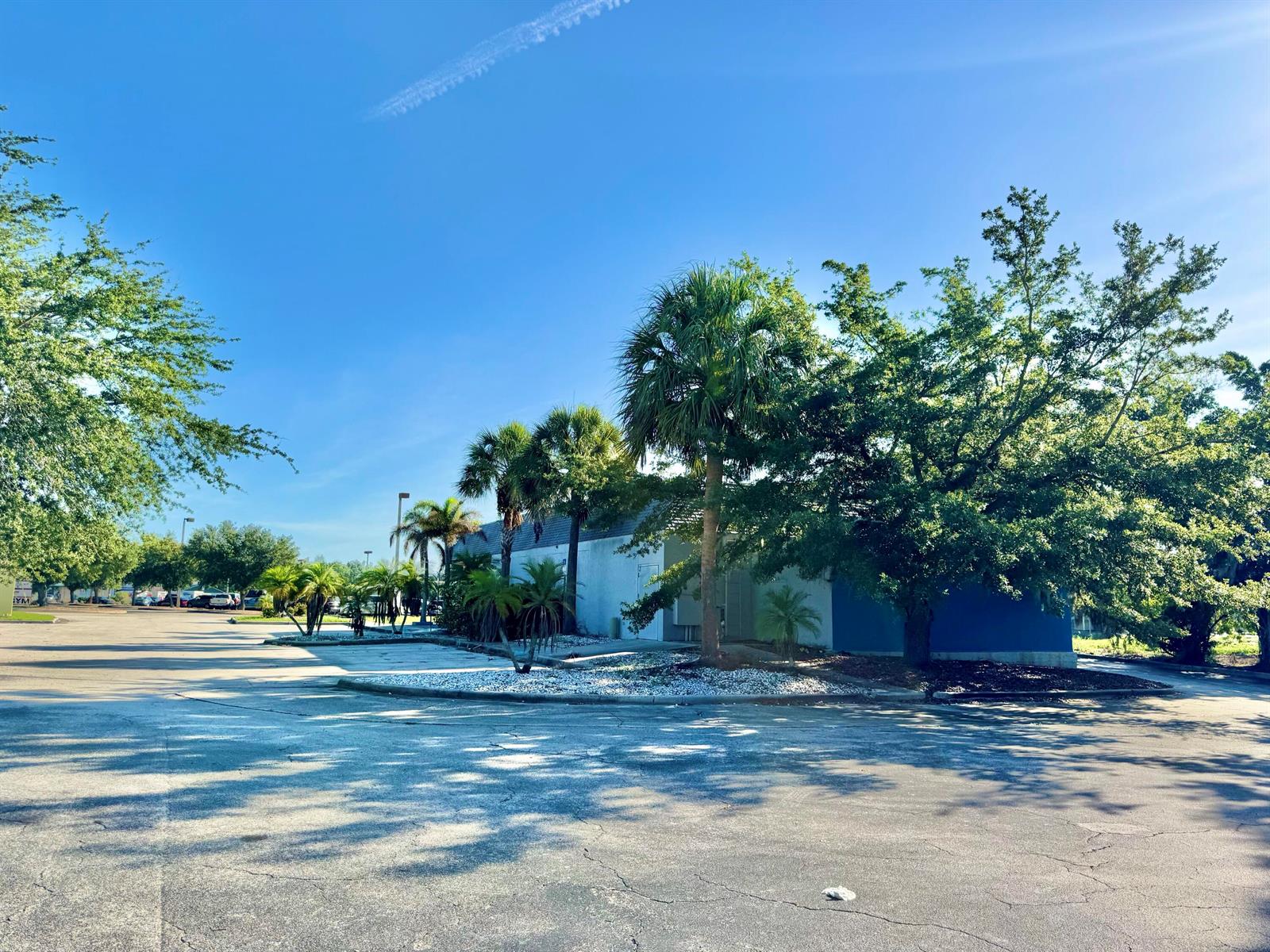 A paved parking lot sits in front of a building surrounded by trees and palms — 1520 Lakeview Drive, Sebring FL 33870, SEBRING, FL