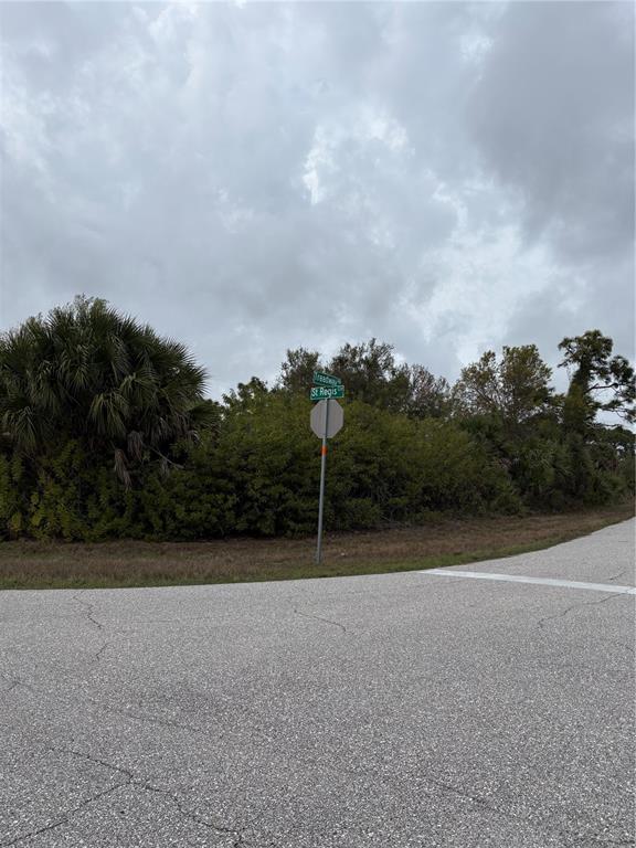 A street sign stands at a corner intersection near dense trees and a paved road — 7513 TREADWAY ROAD, PORT CHARLOTTE, FL
