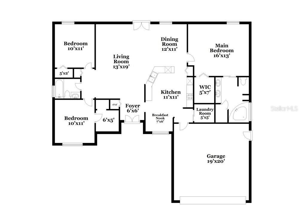 This is a floor plan of a single-story house with three bedrooms and a garage — 6025 LIVE OAK DRIVE, WINTER HAVEN, FL