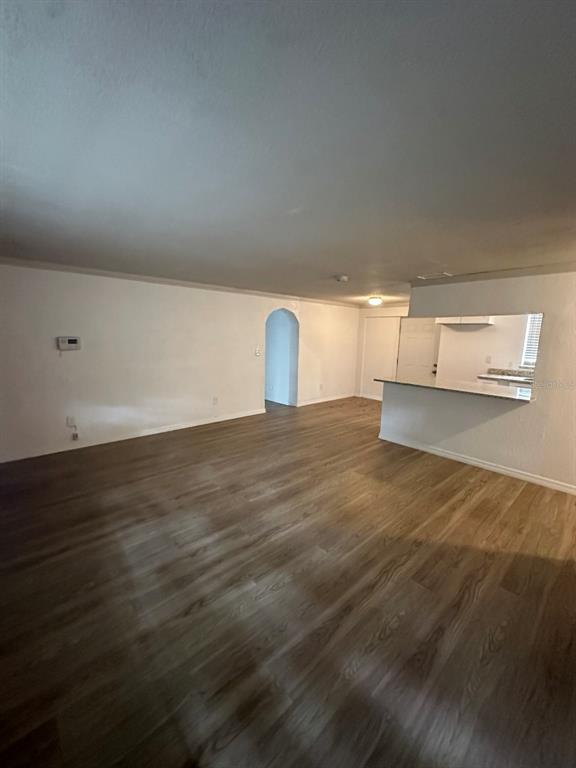 An open-concept living area features light wood-look flooring and a kitchen pass-through counter — 2620 E 33RD AVENUE, TAMPA, FL