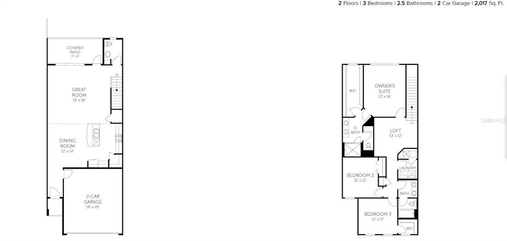 This floor plan shows the layout of a two-story home with three bedrooms and a garage — 7534 SEA OAK COURT, PARRISH, FL