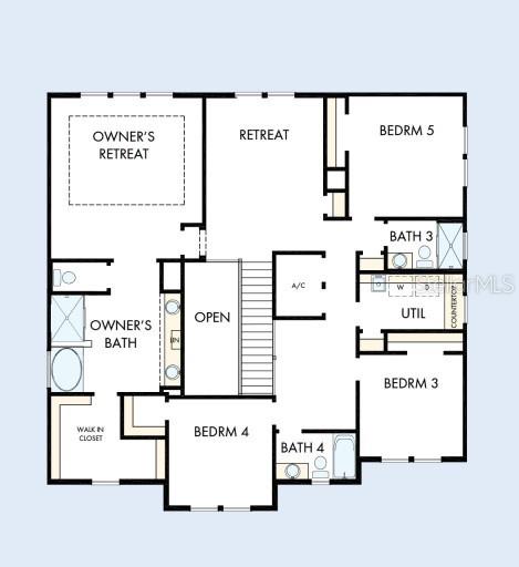 This is a floor plan of a residential second story featuring five bedrooms and four bathrooms — 4002 W GRAY STREET, TAMPA, FL