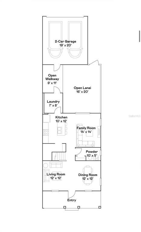 This is a floor plan of a residential home featuring a garage, lanai, and living areas — 1905 FULFILLMENT DRIVE, KISSIMMEE, FL