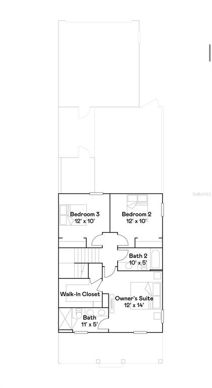 This floor plan shows the second-story layout of a home with three bedrooms and two bathrooms — 1905 FULFILLMENT DRIVE, KISSIMMEE, FL
