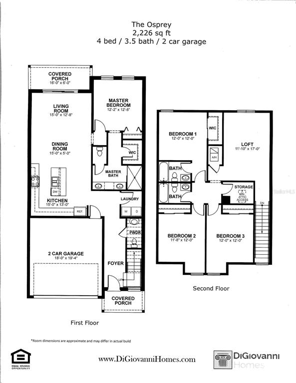 This floor plan shows a two-story, four-bedroom home with a two-car garage and covered porches — 2524 MARIO WAY, CLEARWATER, FL