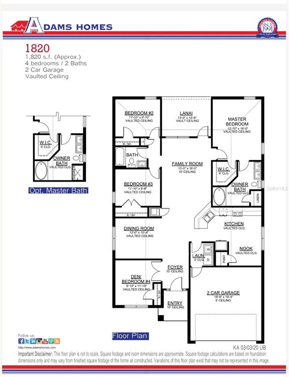 This is a floor plan for an 1,820-square-foot, four-bedroom, two-bathroom home with a garage — 9393 HIGHLAND HILLS DR STREET, HUDSON, FL