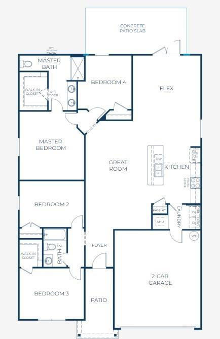 This floor plan shows a four-bedroom home with a central great room and two-car garage — 1394 Schumann Drive, Sebastian FL 32958, SEBASTIAN, FL