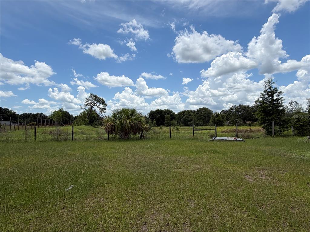 A grassy, fenced-in field under a bright blue sky with scattered clouds — 4215 STEARNS ROAD, VALRICO, FL