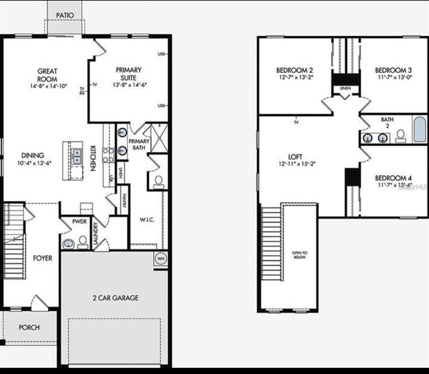 This is a floor plan showing the layout of a two-story residential home — 17411 MILLION LAKES COURT, CLERMONT, FL