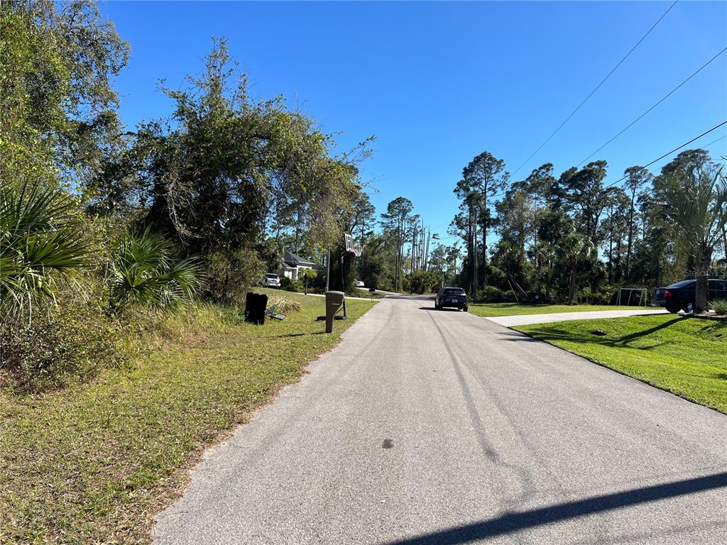 A paved residential street is lined with trees, a basketball hoop, and parked cars — FEARS STREET, NORTH PORT, FL