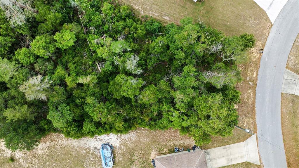 An aerial view shows a wooded lot adjacent to a paved road and a house — 00000 SW 23RD AVENUE ROAD, OCALA, FL