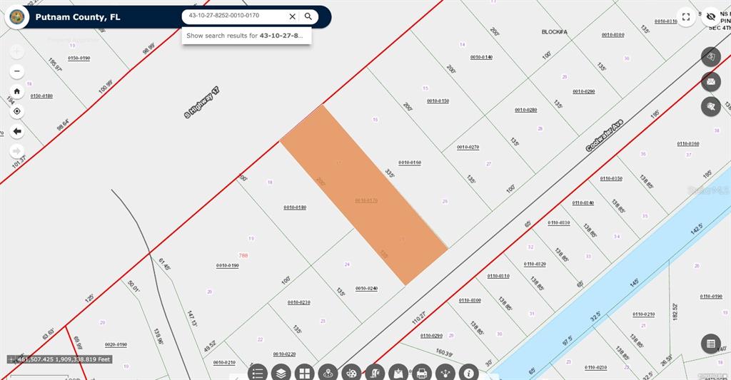 This is a digital map showing property parcel boundaries in Putnam County, Florida — 782 S US HIGHWAY 17, SAN MATEO, FL