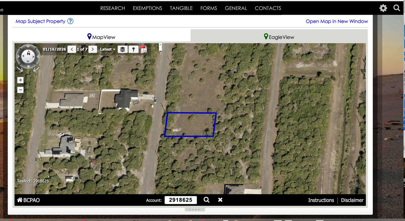 An aerial map view shows a rectangular vacant lot outlined in blue amidst surrounding vegetation — 3349 Sparrow Avenue, Palm Bay FL 32908, PALM BAY, FL