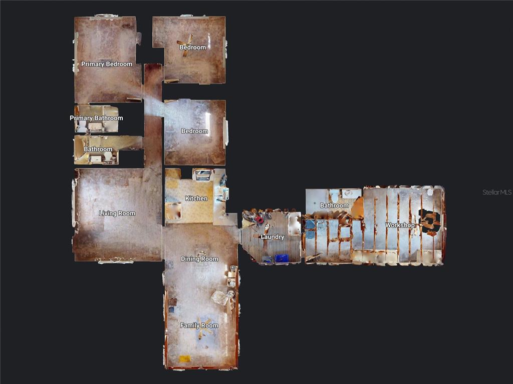 This is a 3D floor plan showing the layout of a house with multiple rooms — 1307 TURNBULL STREET, NEW SMYRNA BEACH, FL