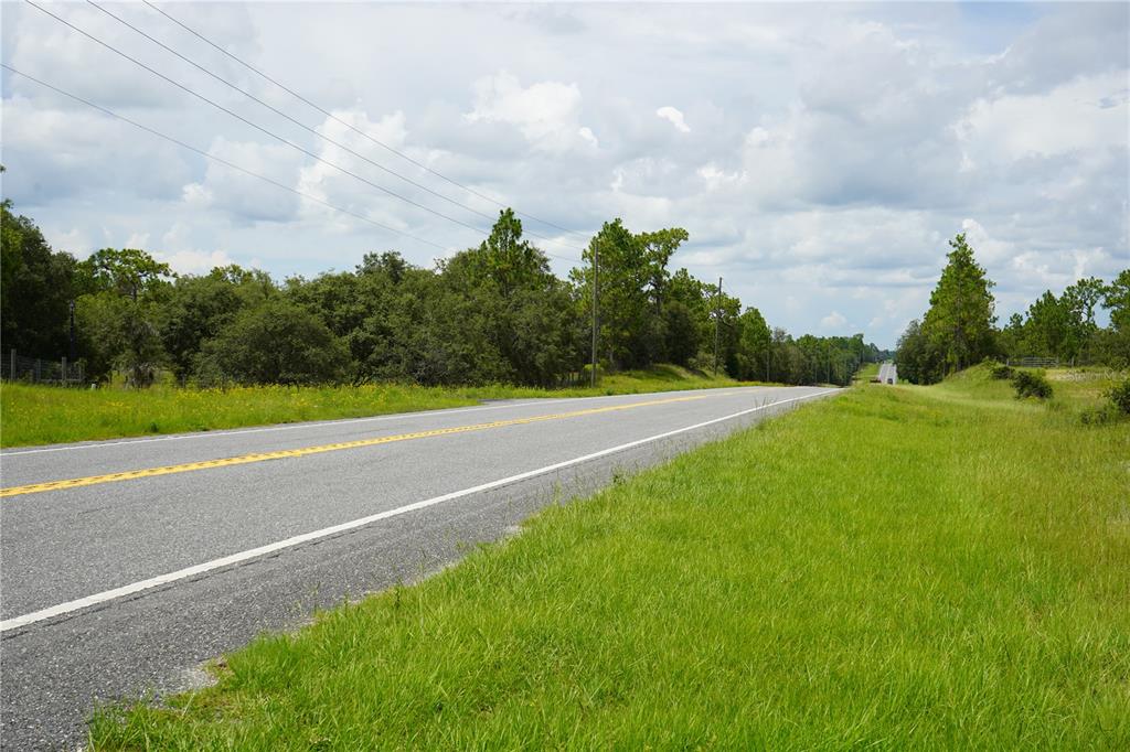 A paved road stretches into the distance past grassy fields and a line of trees — SE STATE ROAD 121 LOT A & B, MORRISTON, FL