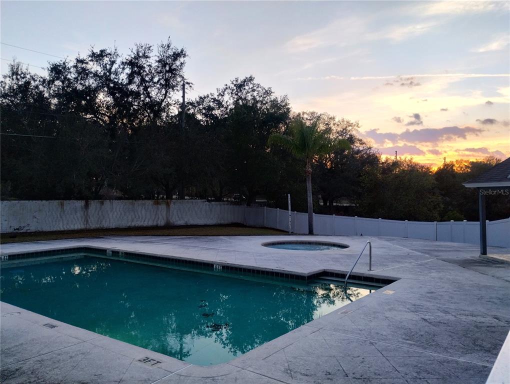 A swimming pool and hot tub are set on a concrete deck near a fence — 1716 CHATHAM CIRCLE, APOPKA, FL